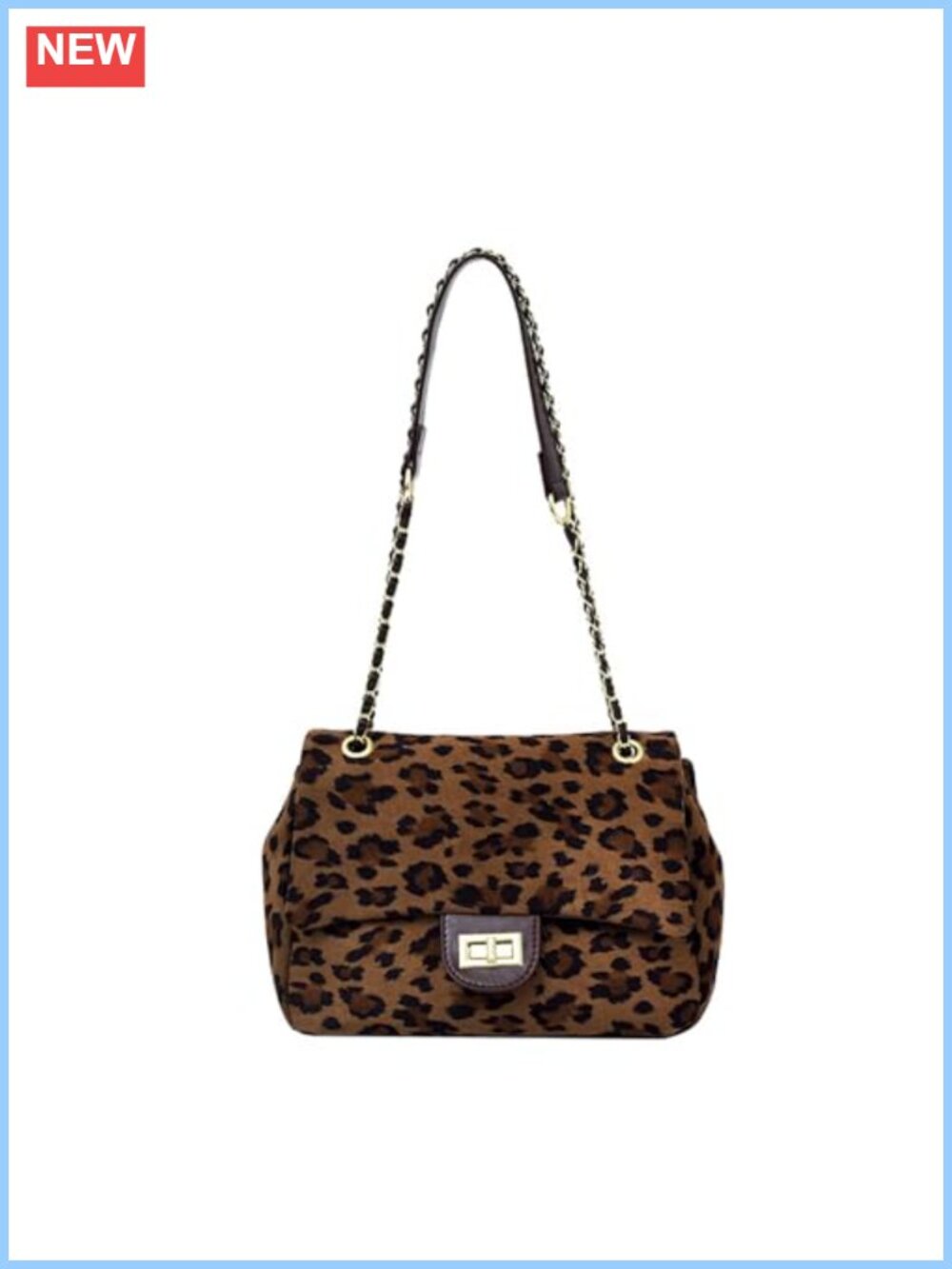 Faux Suede Leopard Crossbody Bag with Chain Strap Cheetah Print Shoulder Satchel